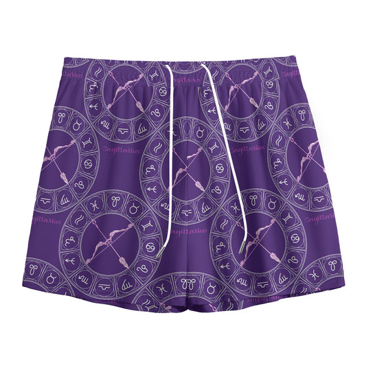 Purple Sagittarius Zodiac Pattern Print Mesh Shorts