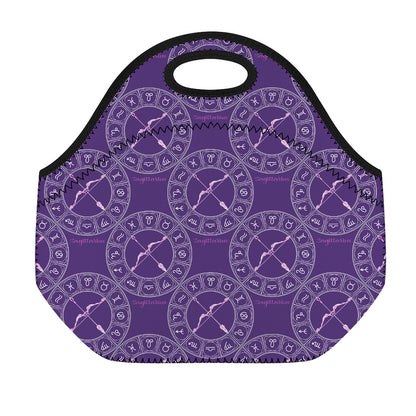 Purple Sagittarius Zodiac Pattern Print Neoprene Lunch Bag