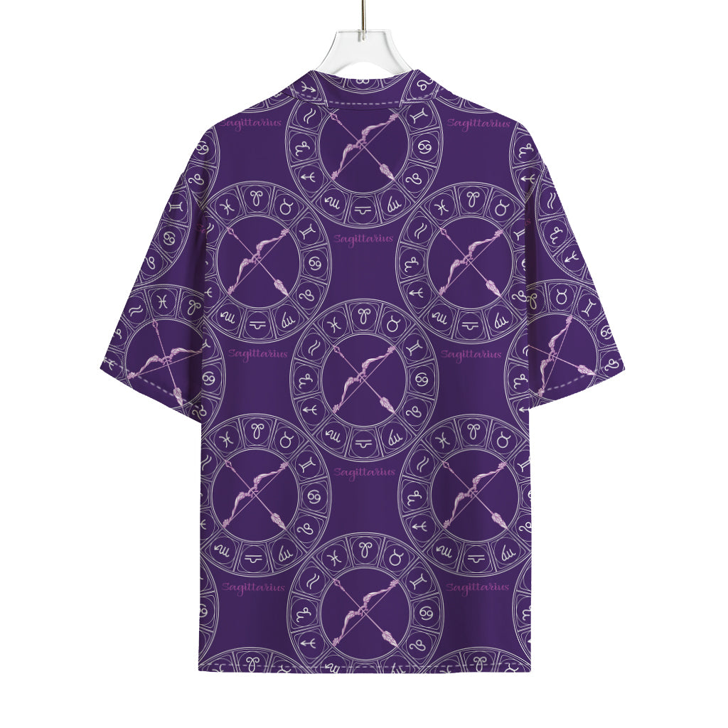 Purple Sagittarius Zodiac Pattern Print Rayon Hawaiian Shirt