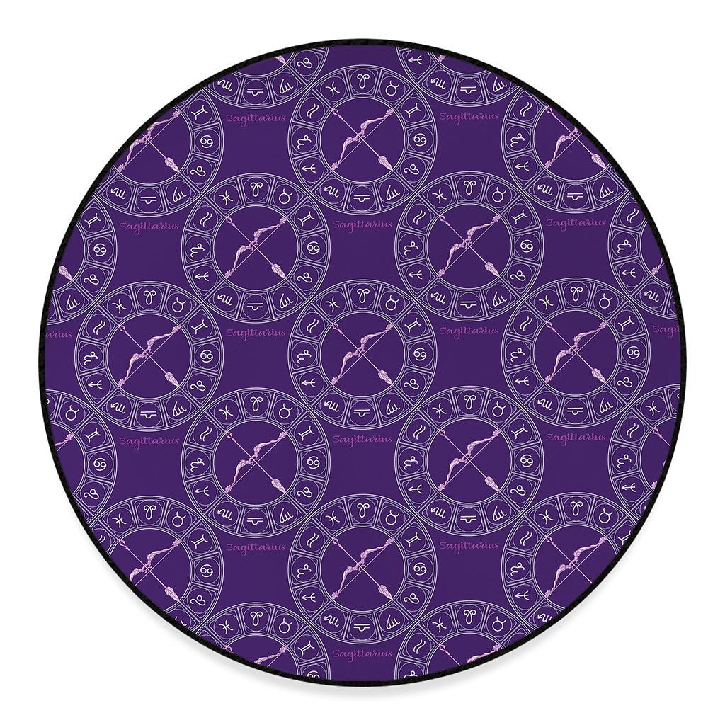 Purple Sagittarius Zodiac Pattern Print Round Floor Mat