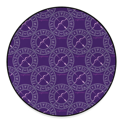 Purple Sagittarius Zodiac Pattern Print Round Floor Mat