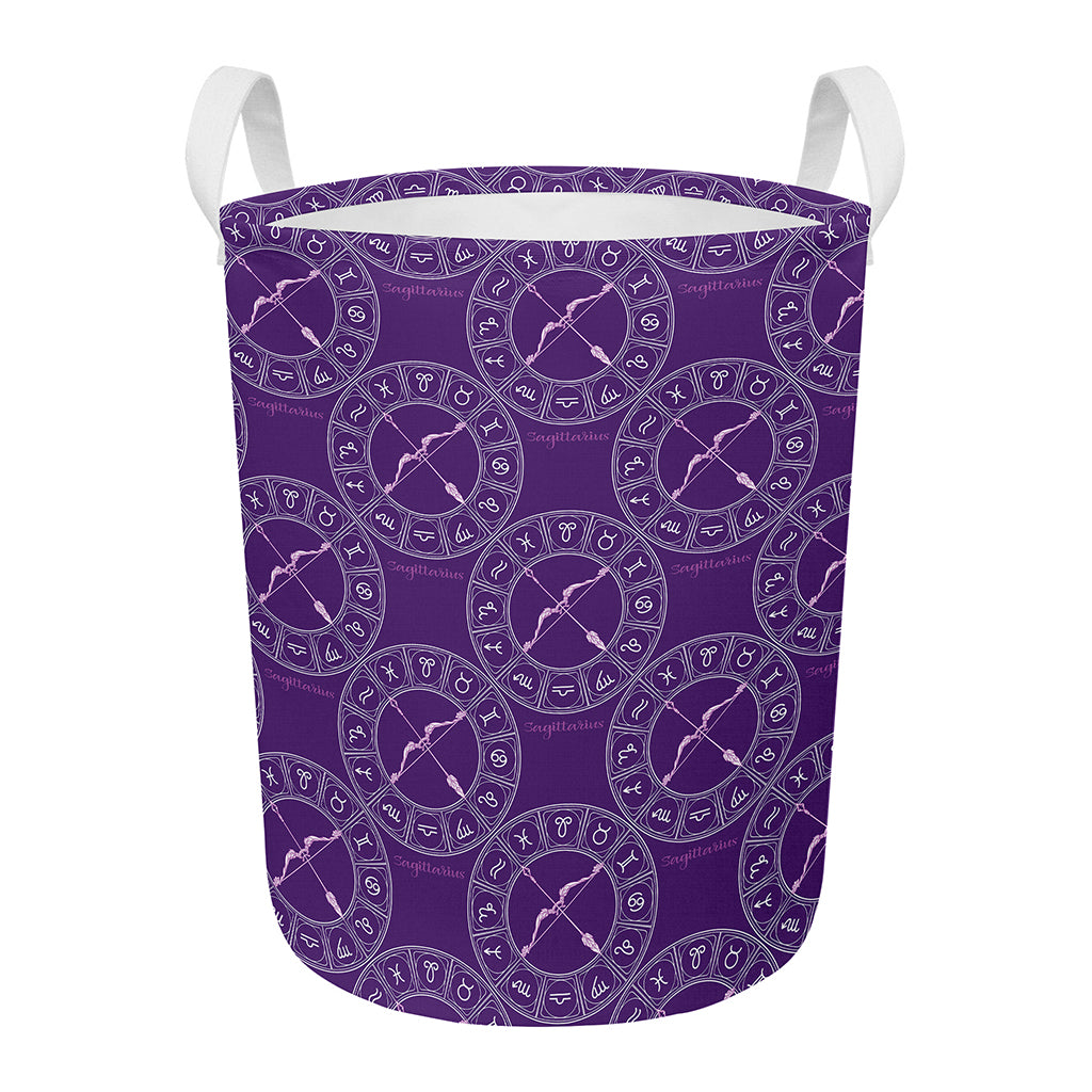 Purple Sagittarius Zodiac Pattern Print Round Laundry Basket
