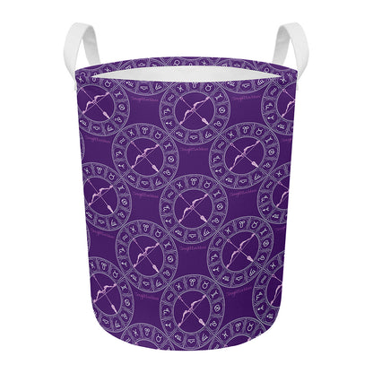 Purple Sagittarius Zodiac Pattern Print Round Laundry Basket