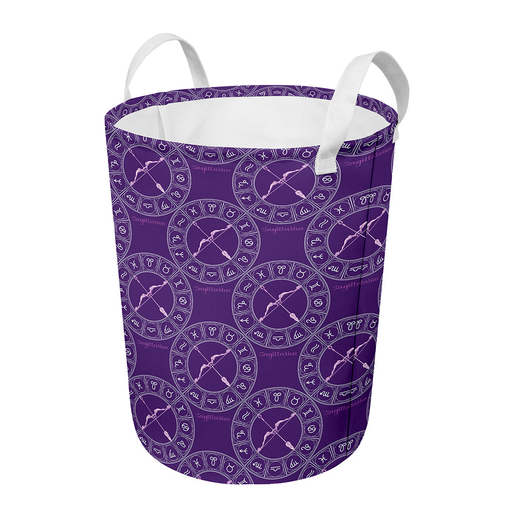 Purple Sagittarius Zodiac Pattern Print Round Laundry Basket