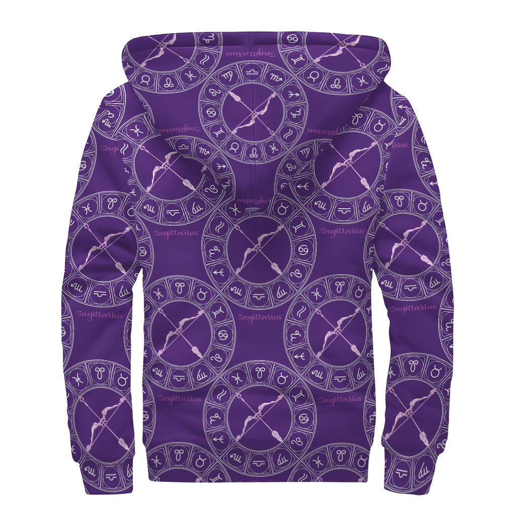 Purple Sagittarius Zodiac Pattern Print Sherpa Lined Zip Up Hoodie