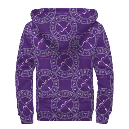 Purple Sagittarius Zodiac Pattern Print Sherpa Lined Zip Up Hoodie