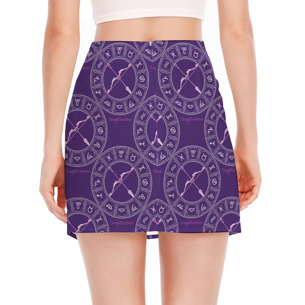 Purple Sagittarius Zodiac Pattern Print Side Slit Mini Skirt