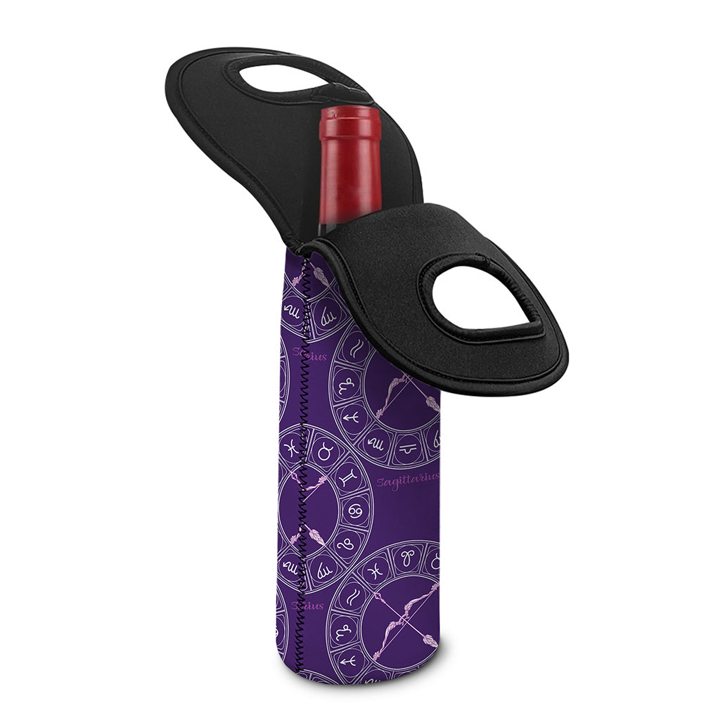Purple Sagittarius Zodiac Pattern Print Single Neoprene Wine Tote
