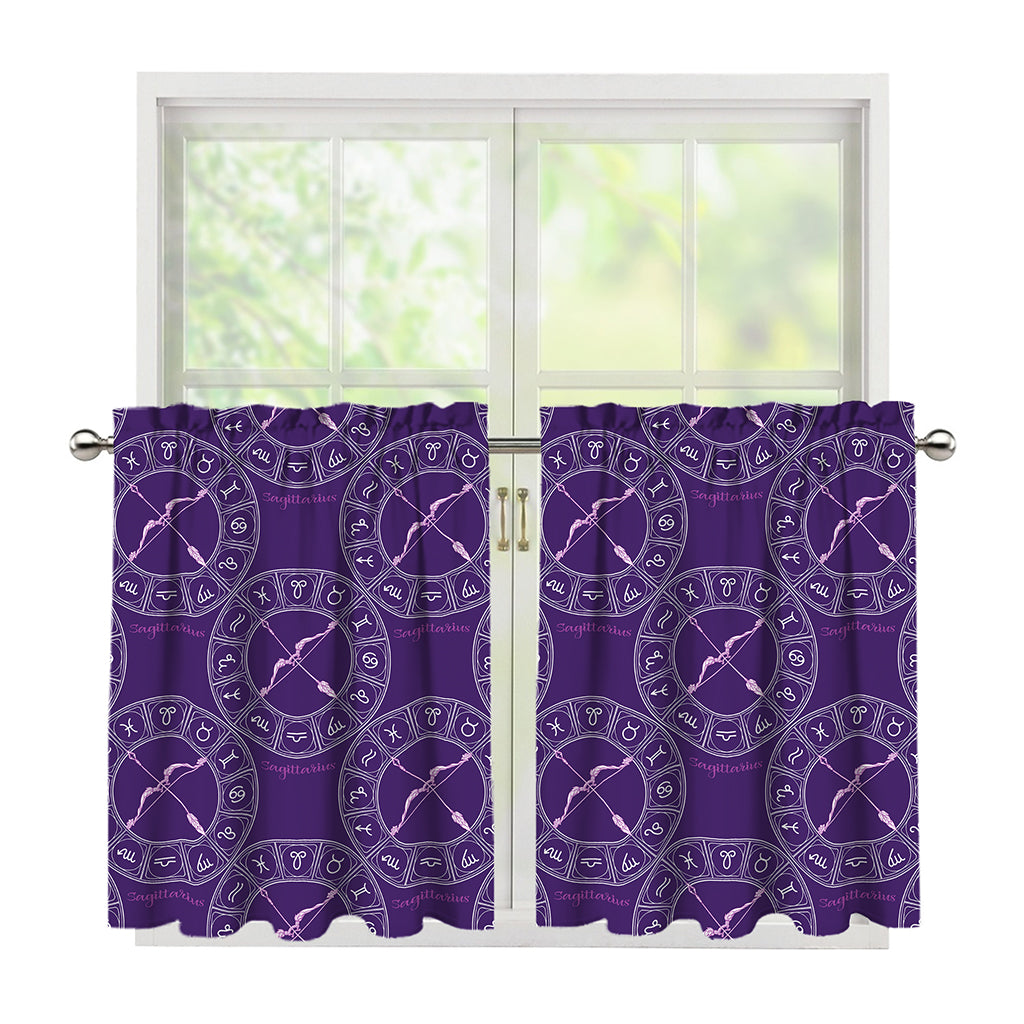 Purple Sagittarius Zodiac Pattern Print Tier Curtains