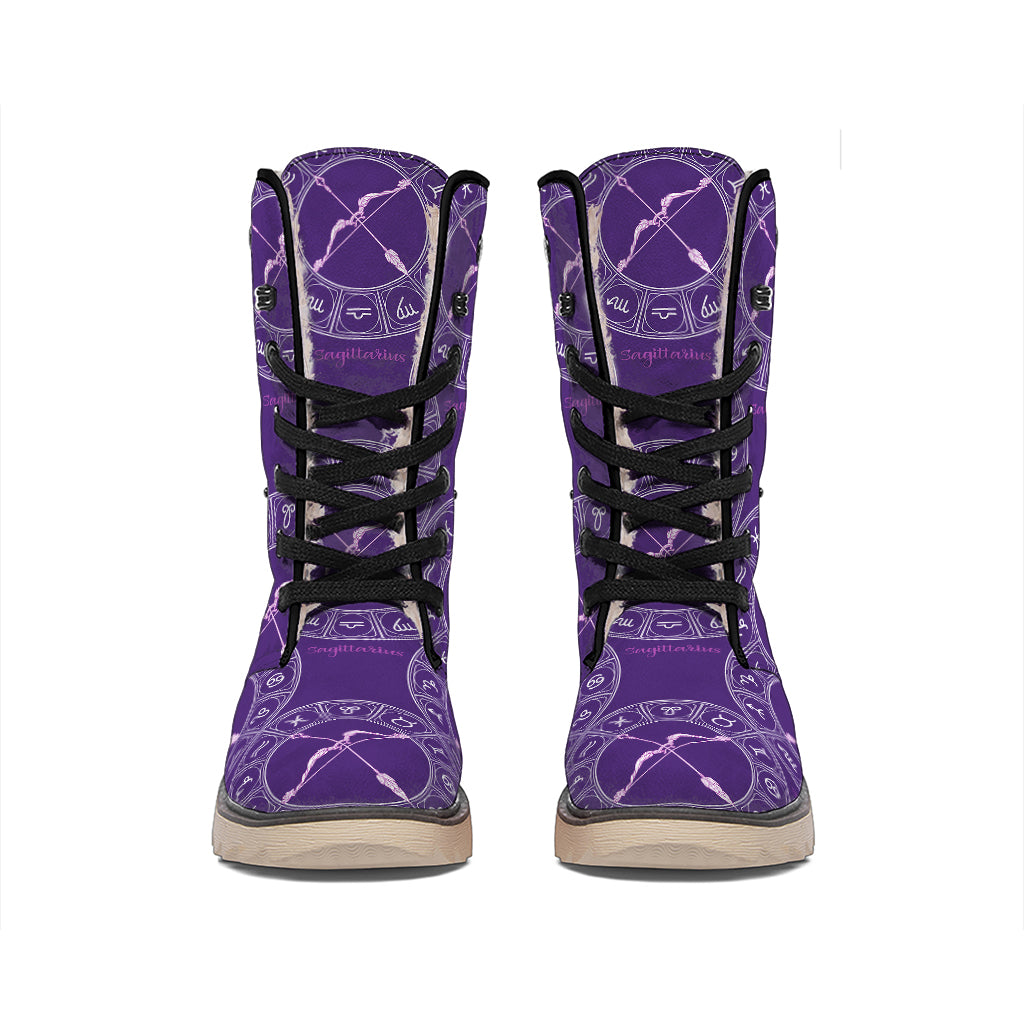 Purple Sagittarius Zodiac Pattern Print Winter Boots