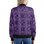 Purple Sagittarius Zodiac Pattern Print Women's Bomber Jacket