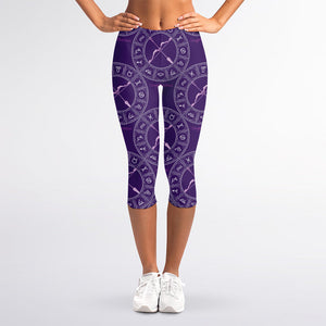 Purple Sagittarius Zodiac Pattern Print Women's Capri Leggings