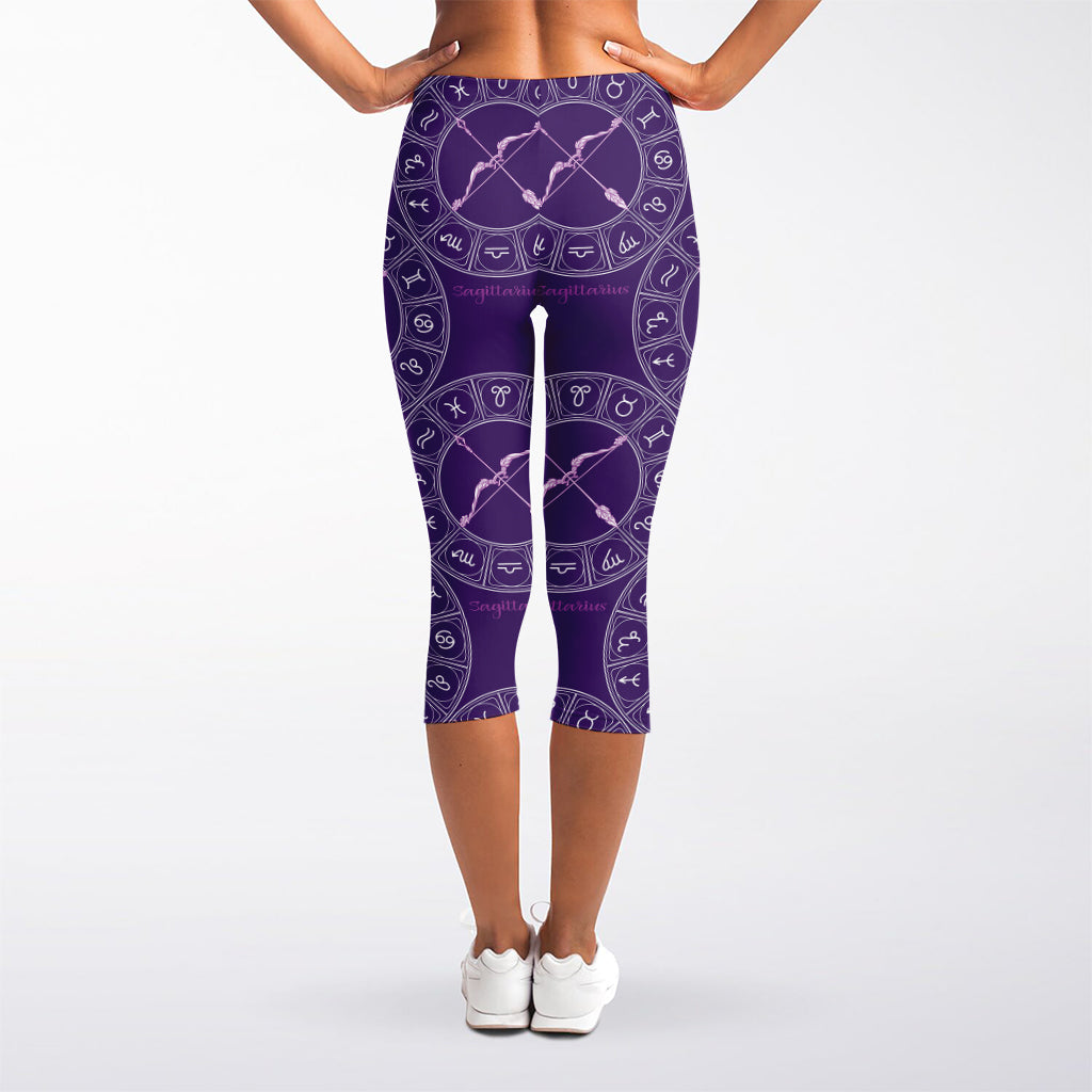 Purple Sagittarius Zodiac Pattern Print Women's Capri Leggings