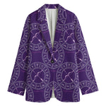 Purple Sagittarius Zodiac Pattern Print Women's Cotton Blazer