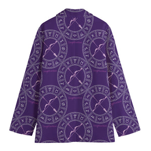 Purple Sagittarius Zodiac Pattern Print Women's Cotton Blazer