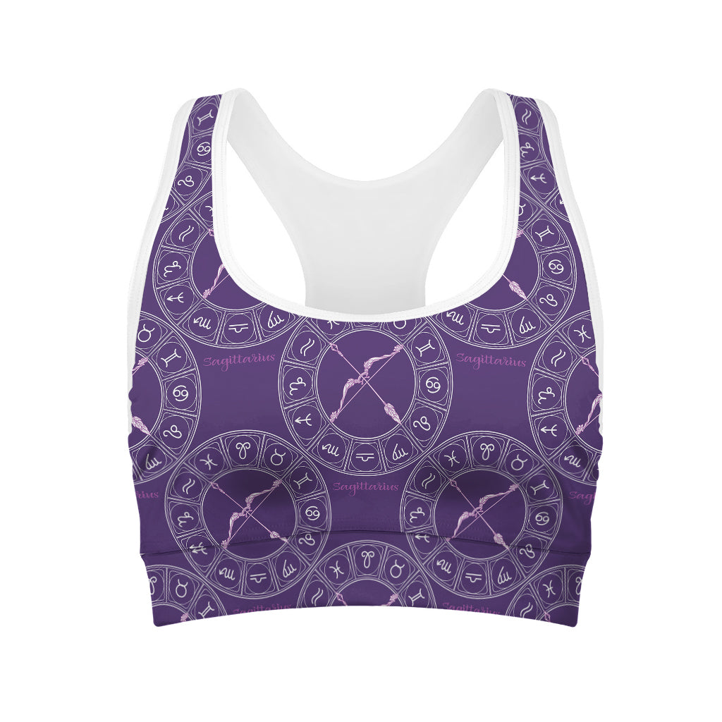 Purple Sagittarius Zodiac Pattern Print Women's Sports Bra