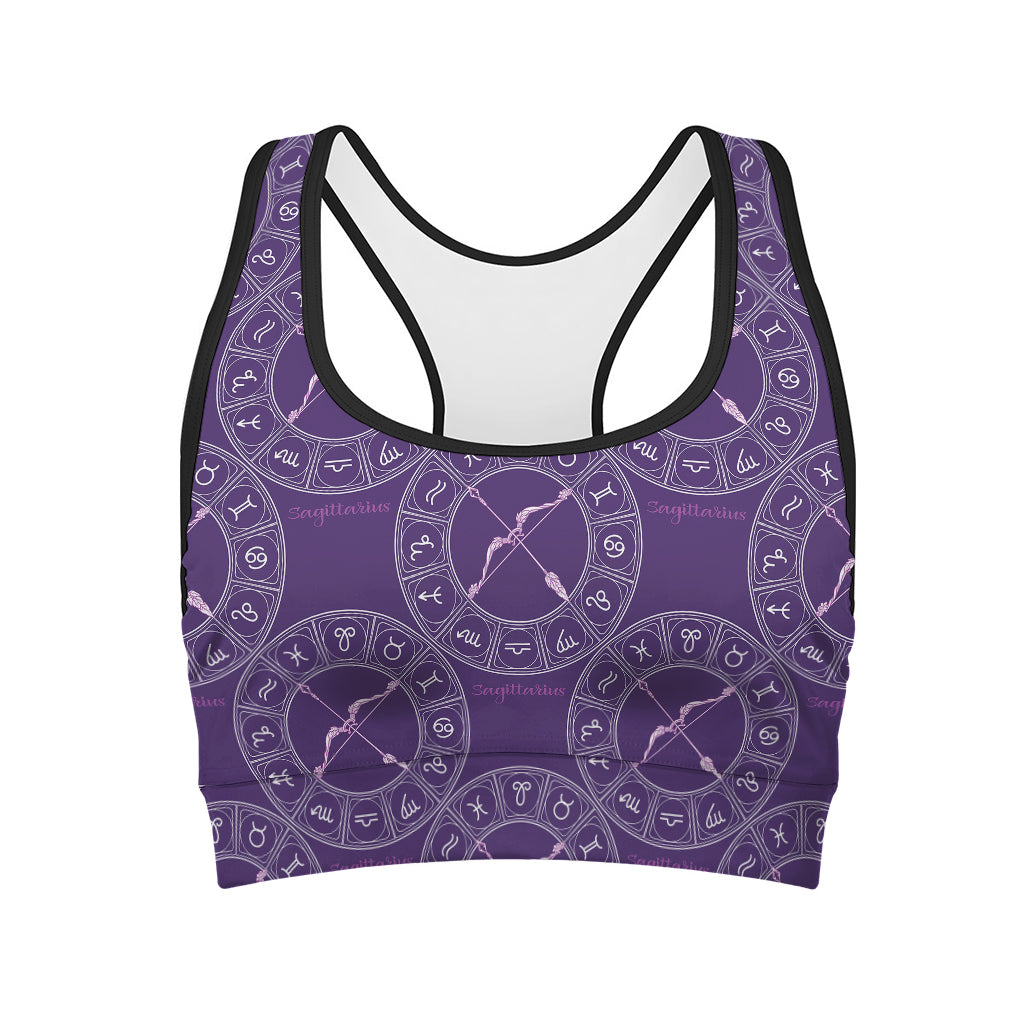 Purple Sagittarius Zodiac Pattern Print Women's Sports Bra