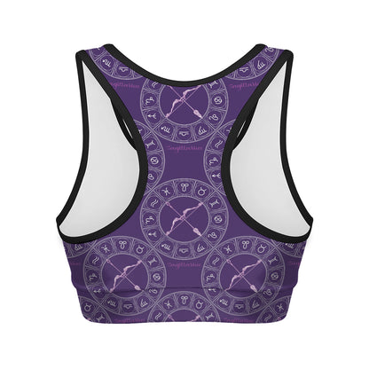Purple Sagittarius Zodiac Pattern Print Women's Sports Bra