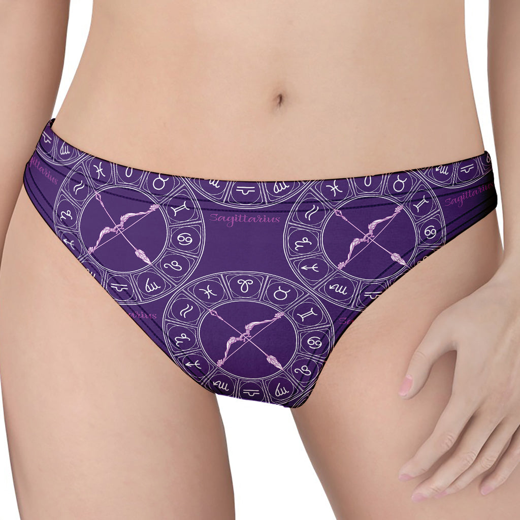 Purple Sagittarius Zodiac Pattern Print Women's Thong