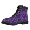 Purple Sagittarius Zodiac Pattern Print Padded Collar Lace Up Boots
