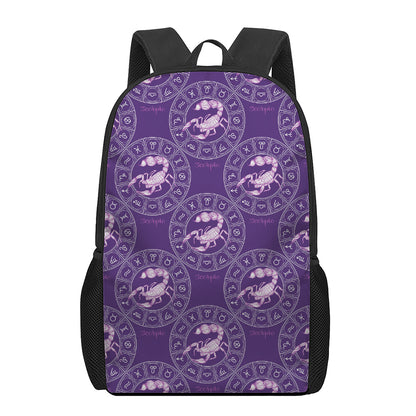 Purple Scorpio Zodiac Pattern Print 17 Inch Backpack