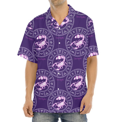 Purple Scorpio Zodiac Pattern Print Aloha Shirt