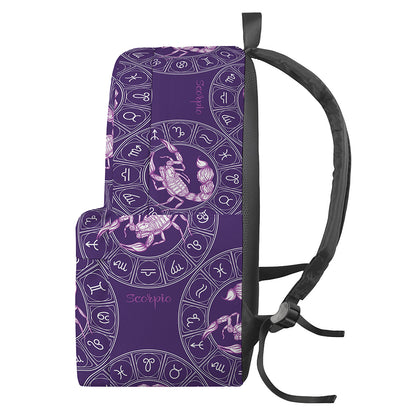 Purple Scorpio Zodiac Pattern Print Backpack