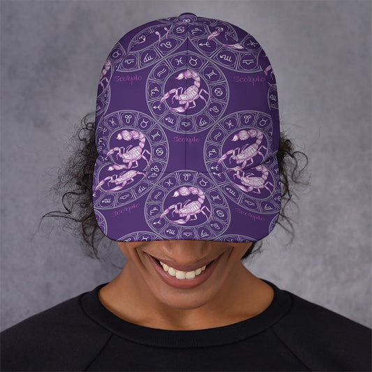 Purple Scorpio Zodiac Pattern Print Baseball Cap