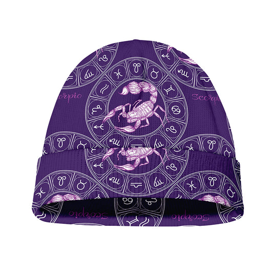 Purple Scorpio Zodiac Pattern Print Beanie