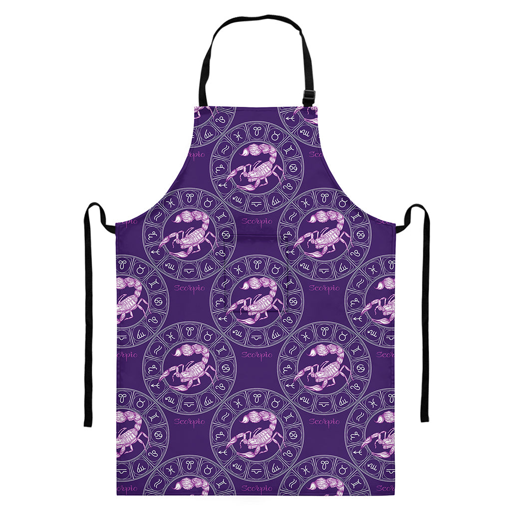 Purple Scorpio Zodiac Pattern Print Bib Apron With Pocket