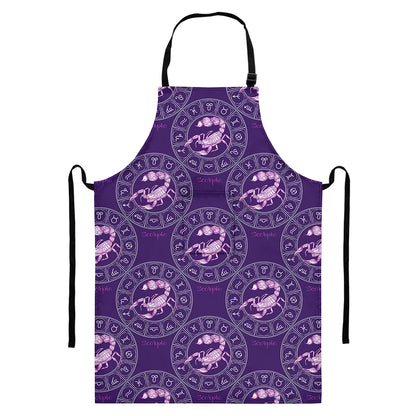 Purple Scorpio Zodiac Pattern Print Bib Apron With Pocket