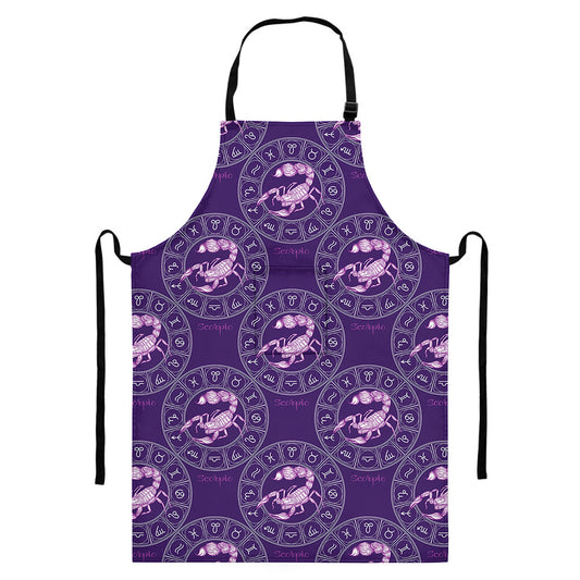 Purple Scorpio Zodiac Pattern Print Bib Apron With Pocket