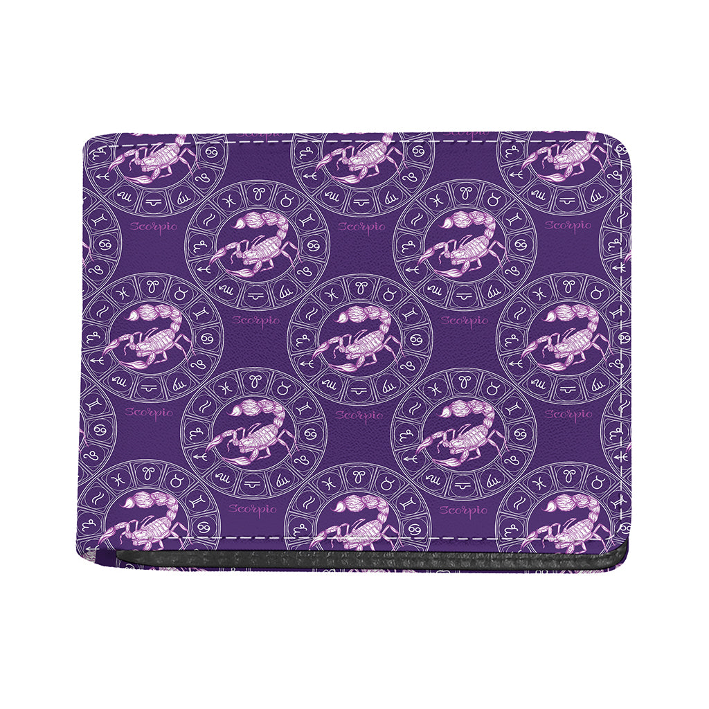 Purple Scorpio Zodiac Pattern Print Bifold Wallet