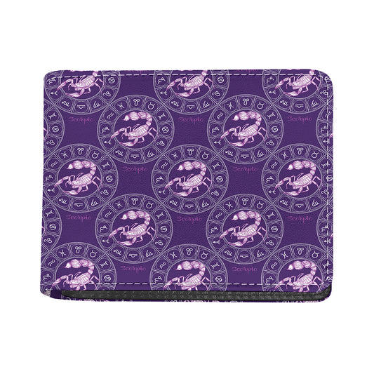 Purple Scorpio Zodiac Pattern Print Bifold Wallet