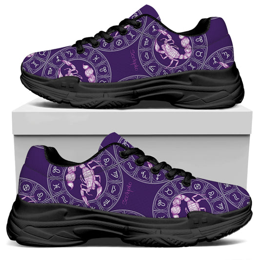 Purple Scorpio Zodiac Pattern Print Black Chunky Shoes