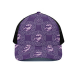 Purple Scorpio Zodiac Pattern Print Black Mesh Trucker Cap
