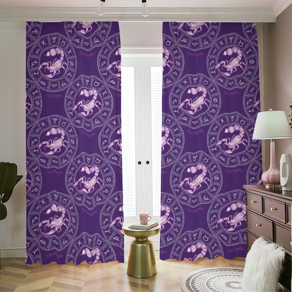 Purple Scorpio Zodiac Pattern Print Blackout Pencil Pleat Curtains