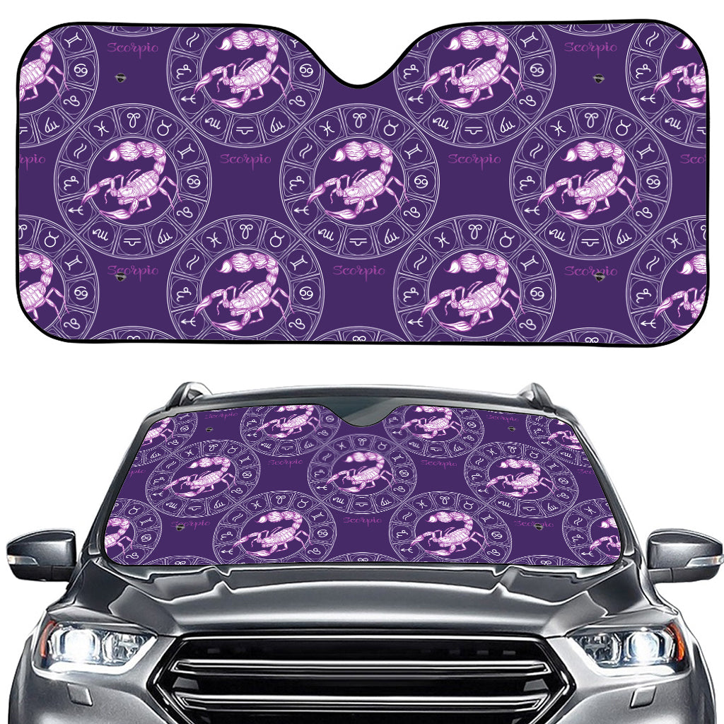 Purple Scorpio Zodiac Pattern Print Car Windshield Sun Shade