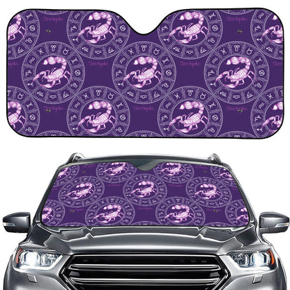 Purple Scorpio Zodiac Pattern Print Car Windshield Sun Shade