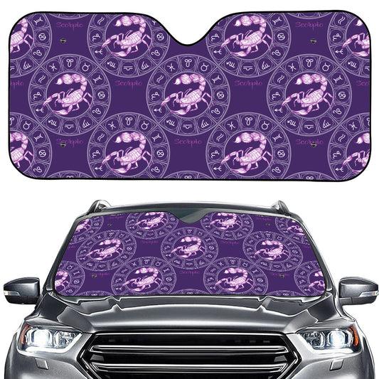 Purple Scorpio Zodiac Pattern Print Car Windshield Sun Shade