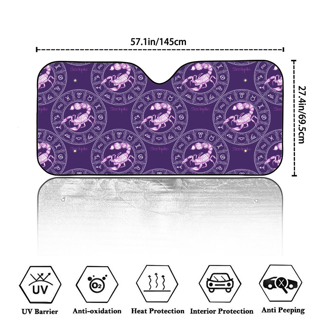 Purple Scorpio Zodiac Pattern Print Car Windshield Sun Shade