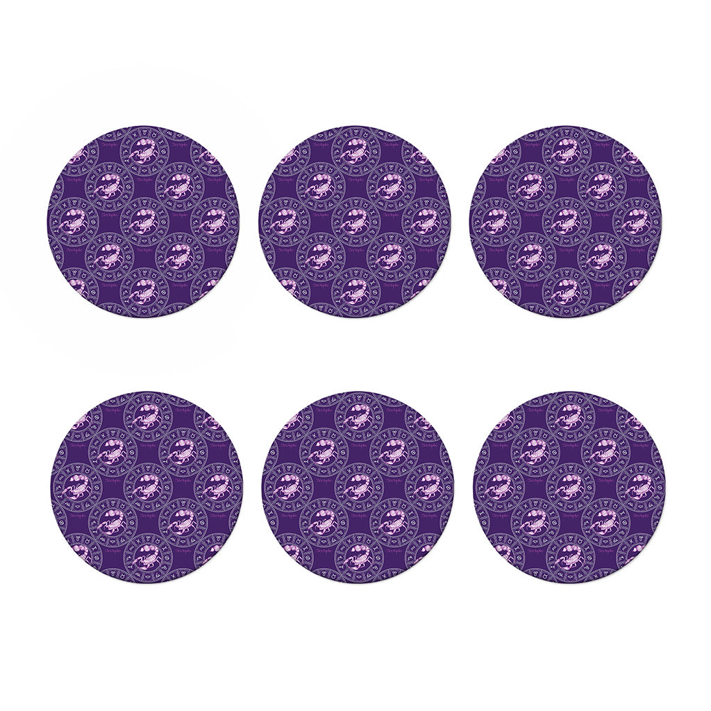 Purple Scorpio Zodiac Pattern Print Coaster Set