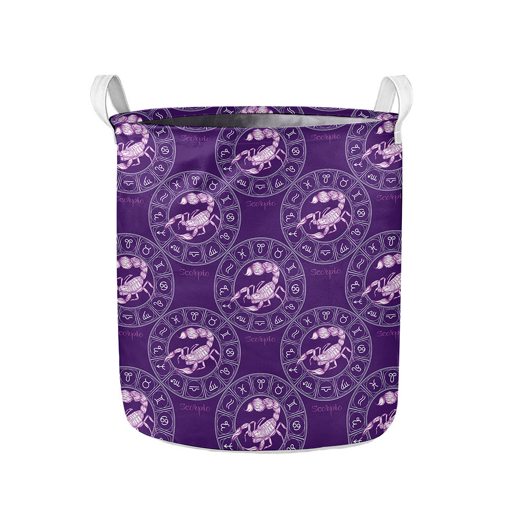 Purple Scorpio Zodiac Pattern Print Collapsible Laundry Basket