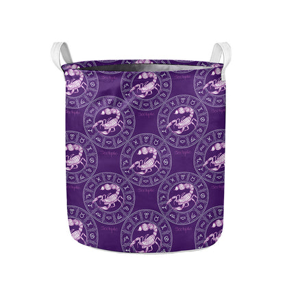 Purple Scorpio Zodiac Pattern Print Collapsible Laundry Basket