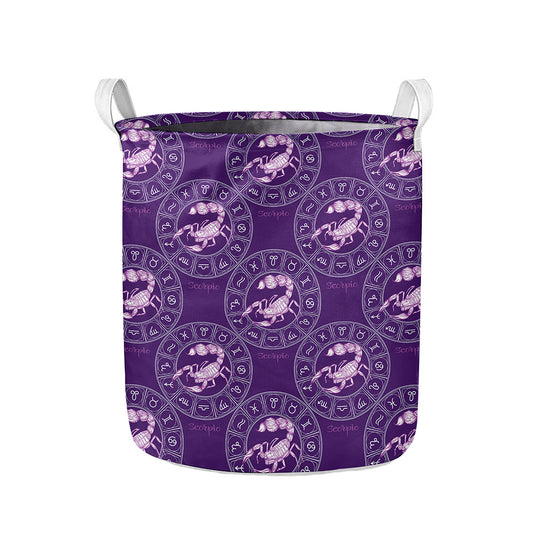 Purple Scorpio Zodiac Pattern Print Collapsible Laundry Basket