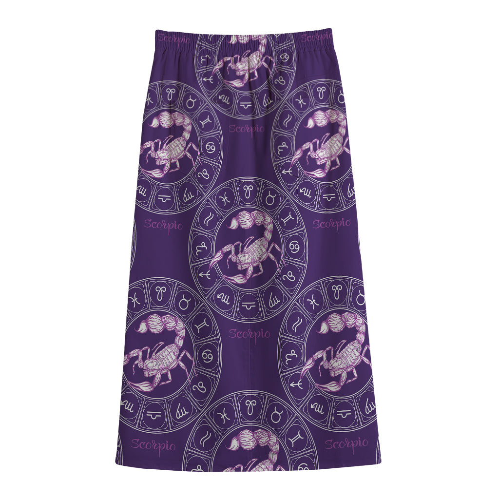 Purple Scorpio Zodiac Pattern Print Cotton Front Slit Maxi Skirt