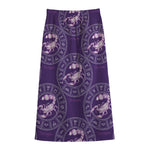 Purple Scorpio Zodiac Pattern Print Cotton Front Slit Maxi Skirt