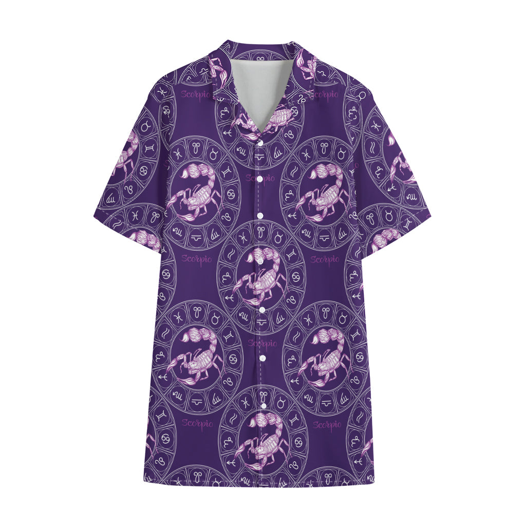 Purple Scorpio Zodiac Pattern Print Cotton Hawaiian Shirt