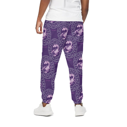 Purple Scorpio Zodiac Pattern Print Cotton Pants