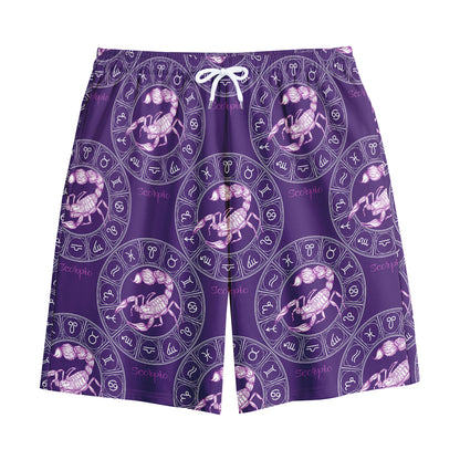 Purple Scorpio Zodiac Pattern Print Cotton Shorts